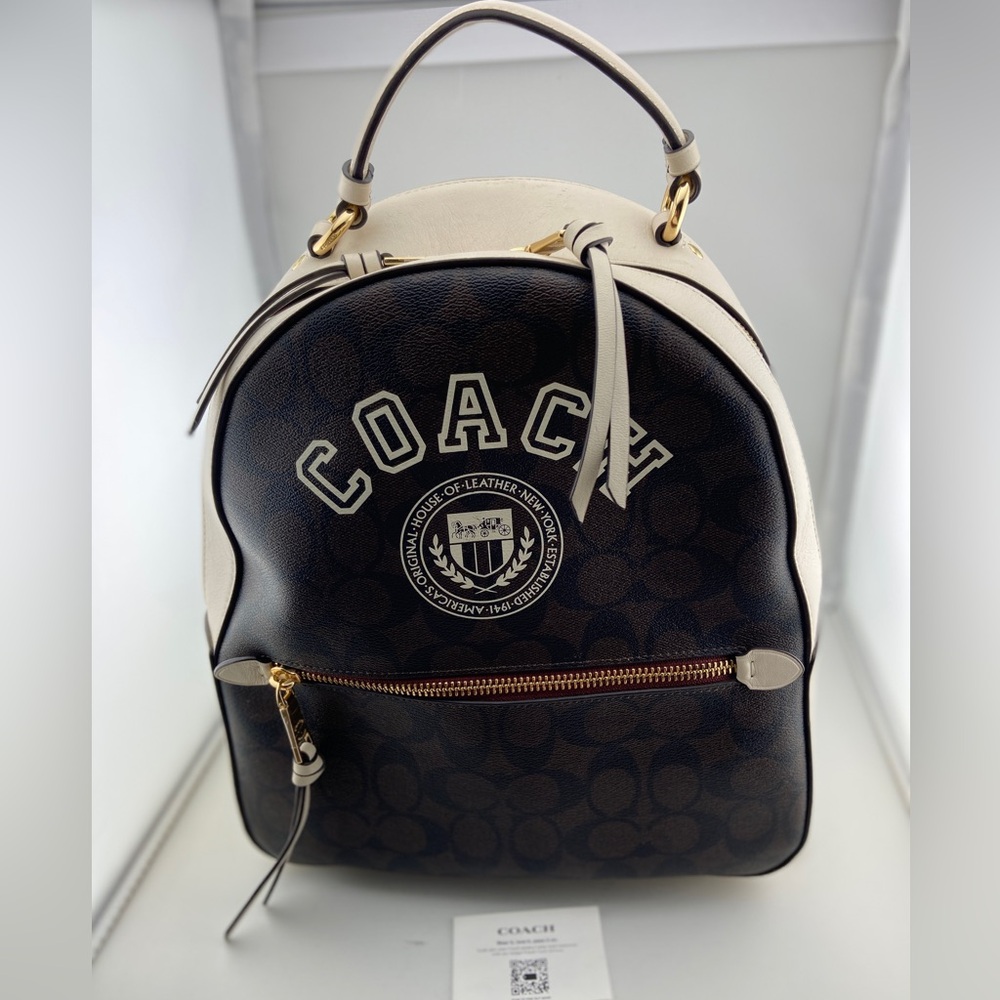**COACH BACKPACK*** ACB871 Canvas Varsity Motif Brown Ivory- AMAZING!